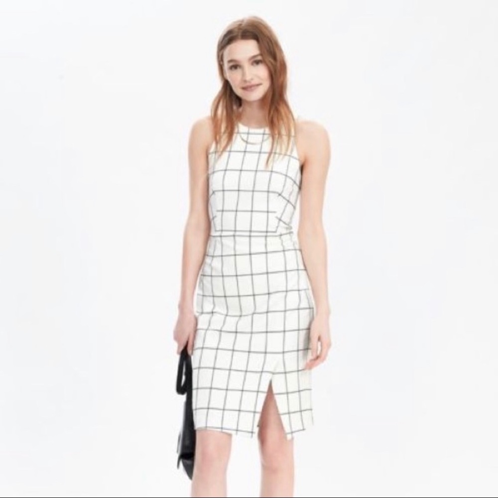 Banana Republic Windowpane Plaid Sheath Dress 14P